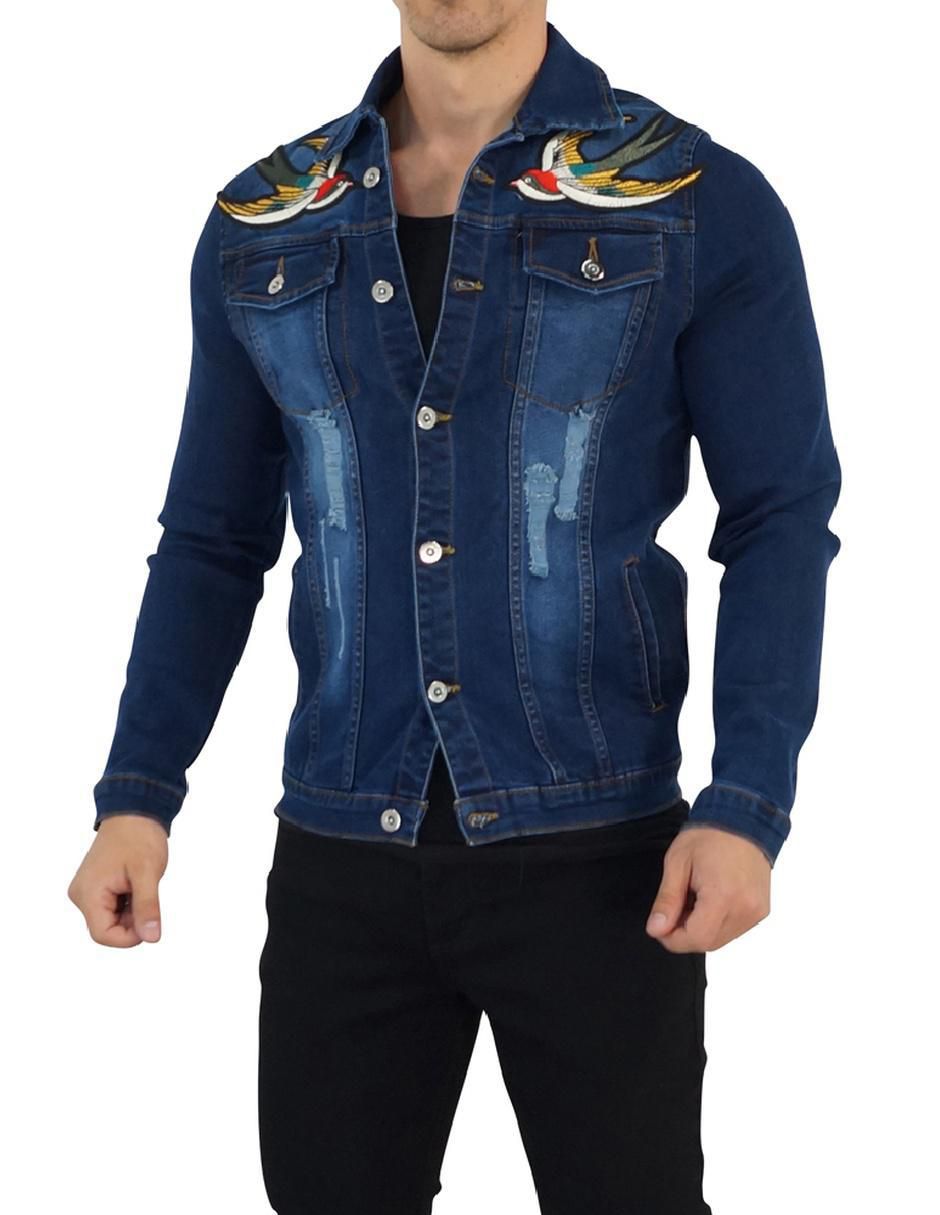 Chamarra denim John Leopard de mezclilla con bolsillos para hombre