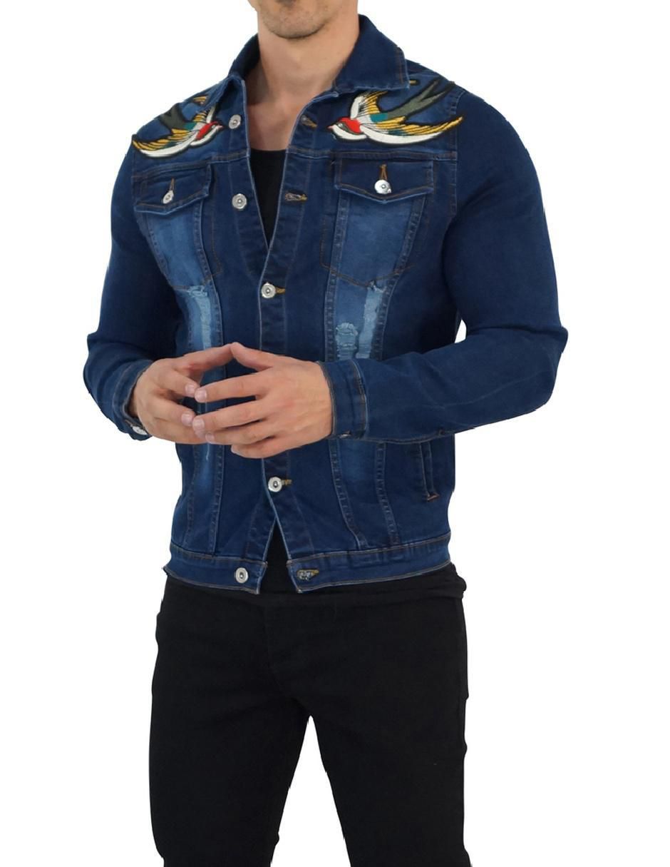Chamarra denim John Leopard de mezclilla con bolsillos para hombre