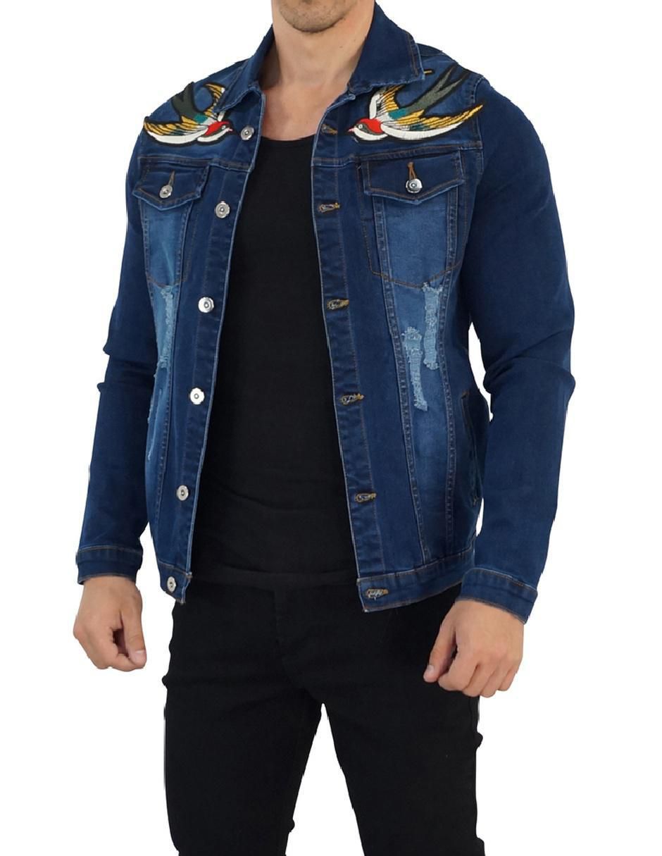 Chamarra denim John Leopard de mezclilla con bolsillos para hombre