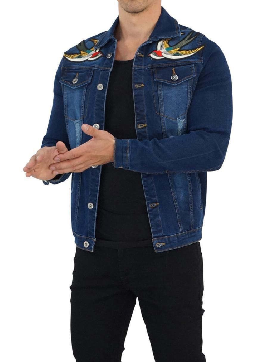 Chamarra denim John Leopard de mezclilla con bolsillos para hombre