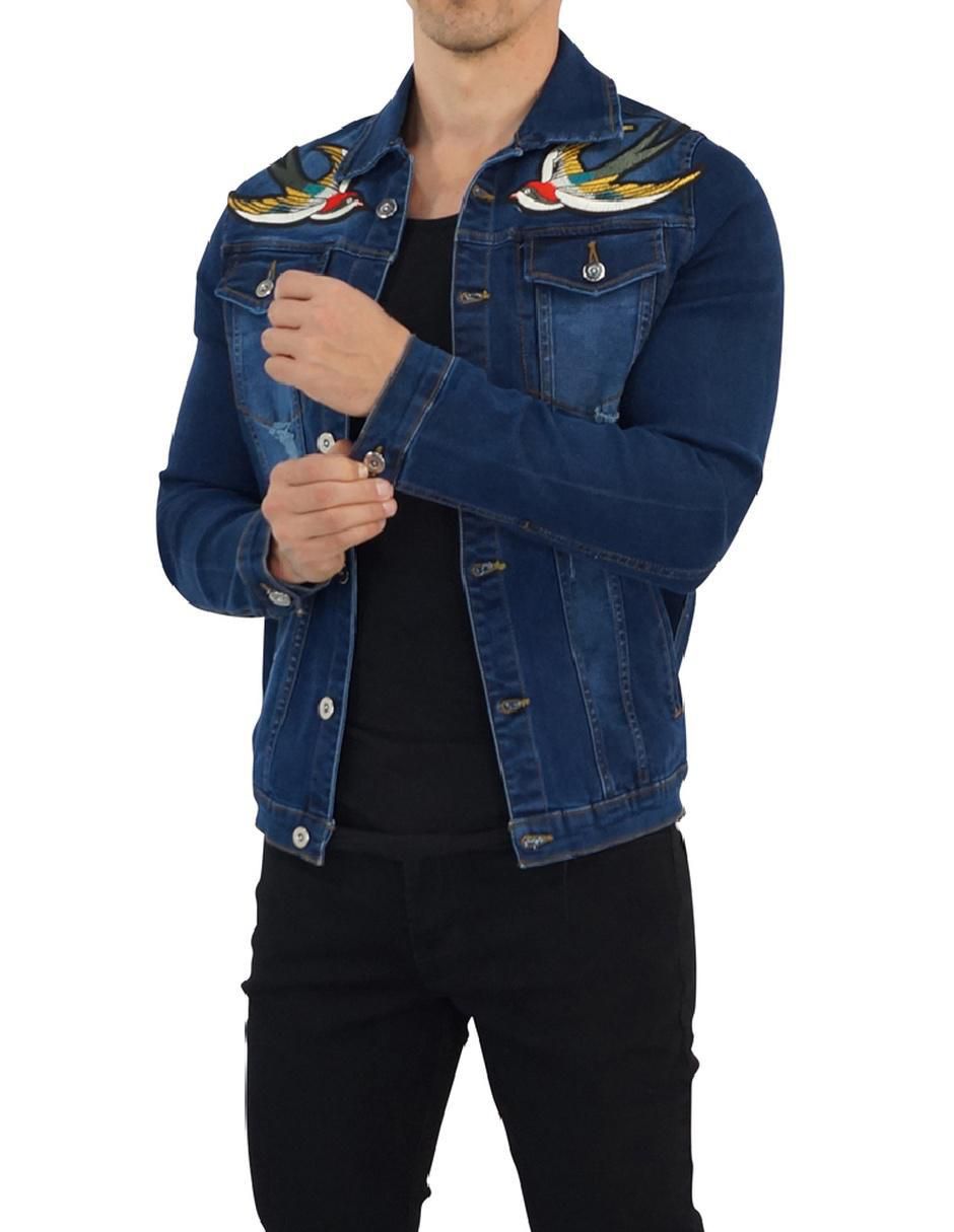 Chamarra denim John Leopard de mezclilla con bolsillos para hombre