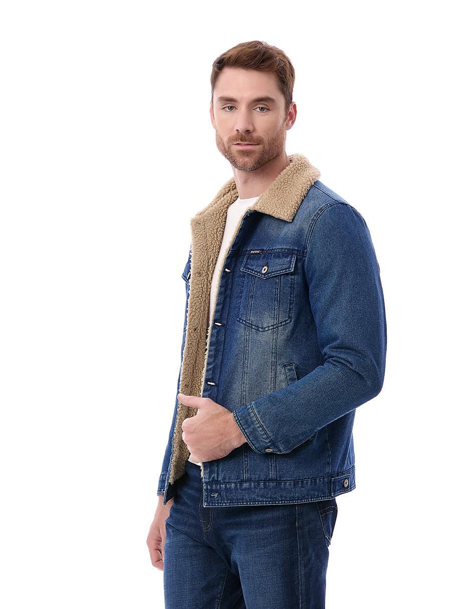 Chamarra casual de mezclilla con bolsillos para hombre