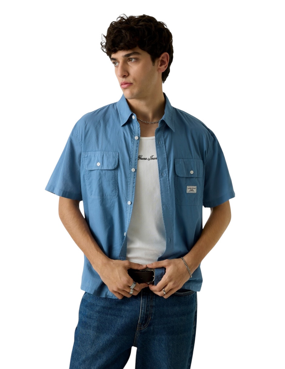 Camisa casual de algodón manga corta para hombre