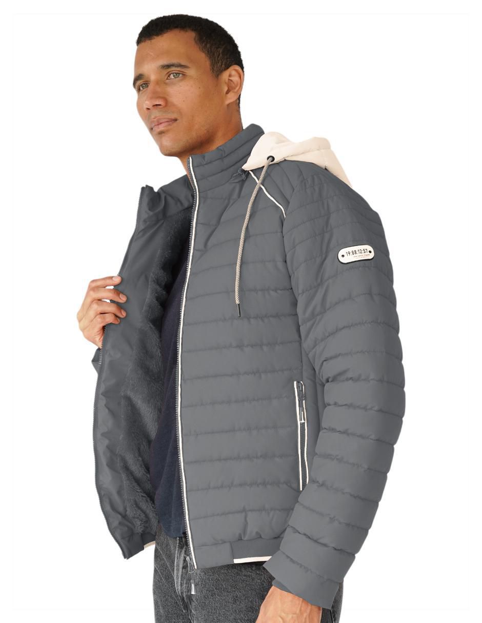 Chamarra capitonada capucha desmontable para hombre 5