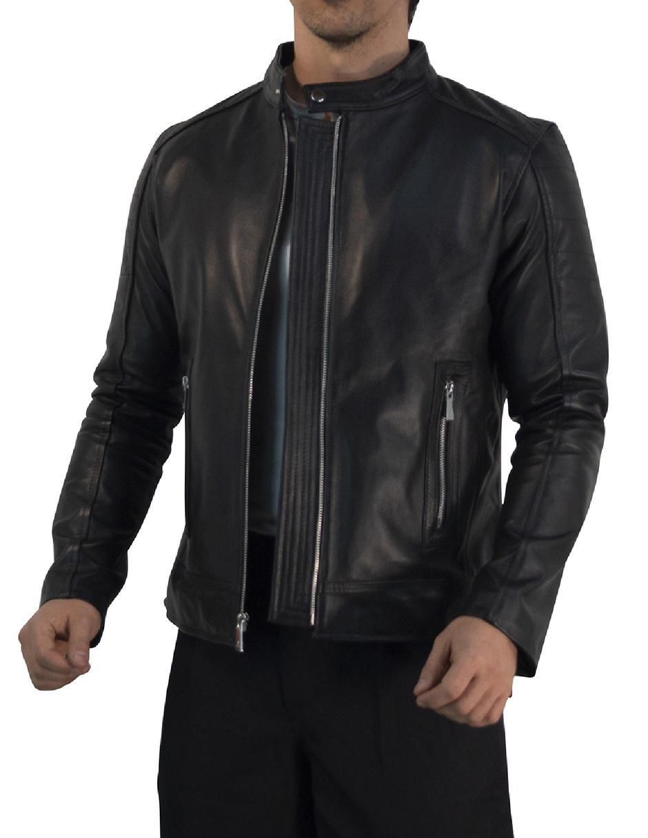 Chamarra para motociclista de piel bovino con bolsillos para hombre 2