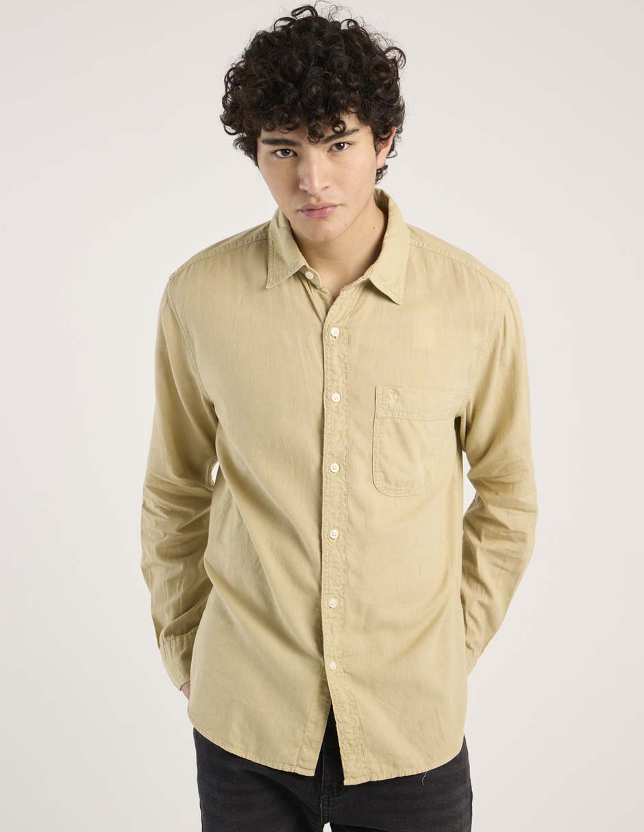 Camisa casual de lino manga larga para hombre Camisa casual de lino manga larga para hombre