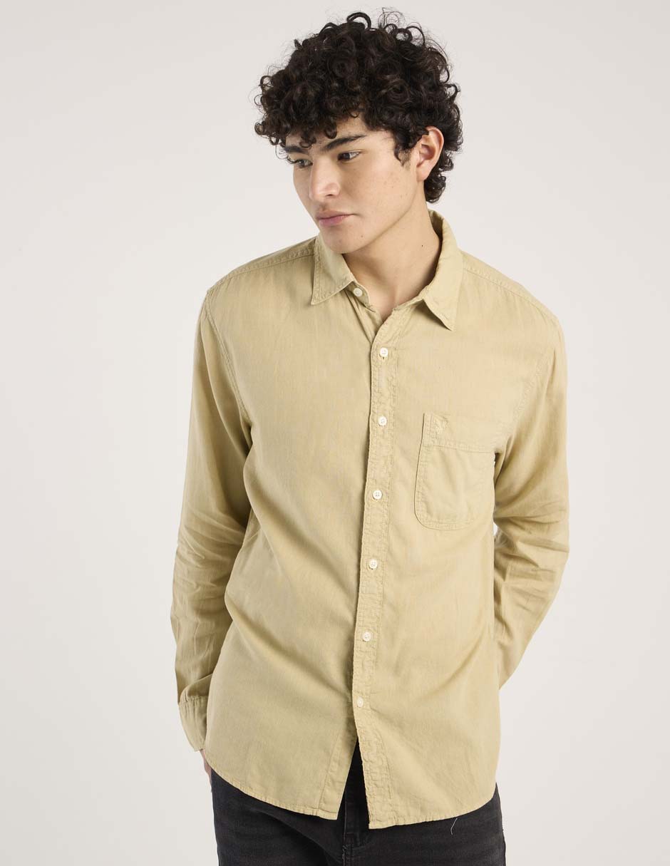 Camisa casual American Eagle de lino manga larga para hombre