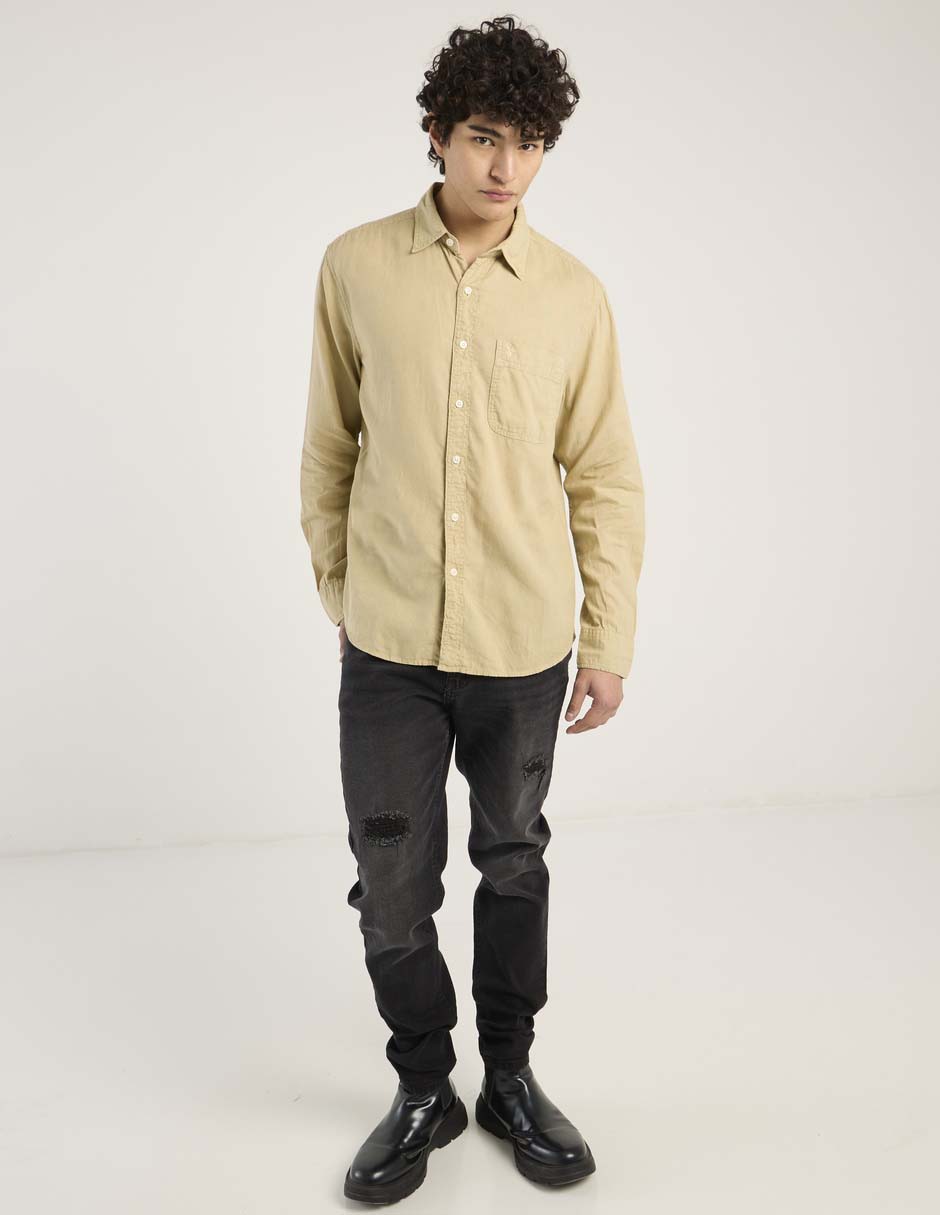 Camisa casual de lino manga larga para hombre 3