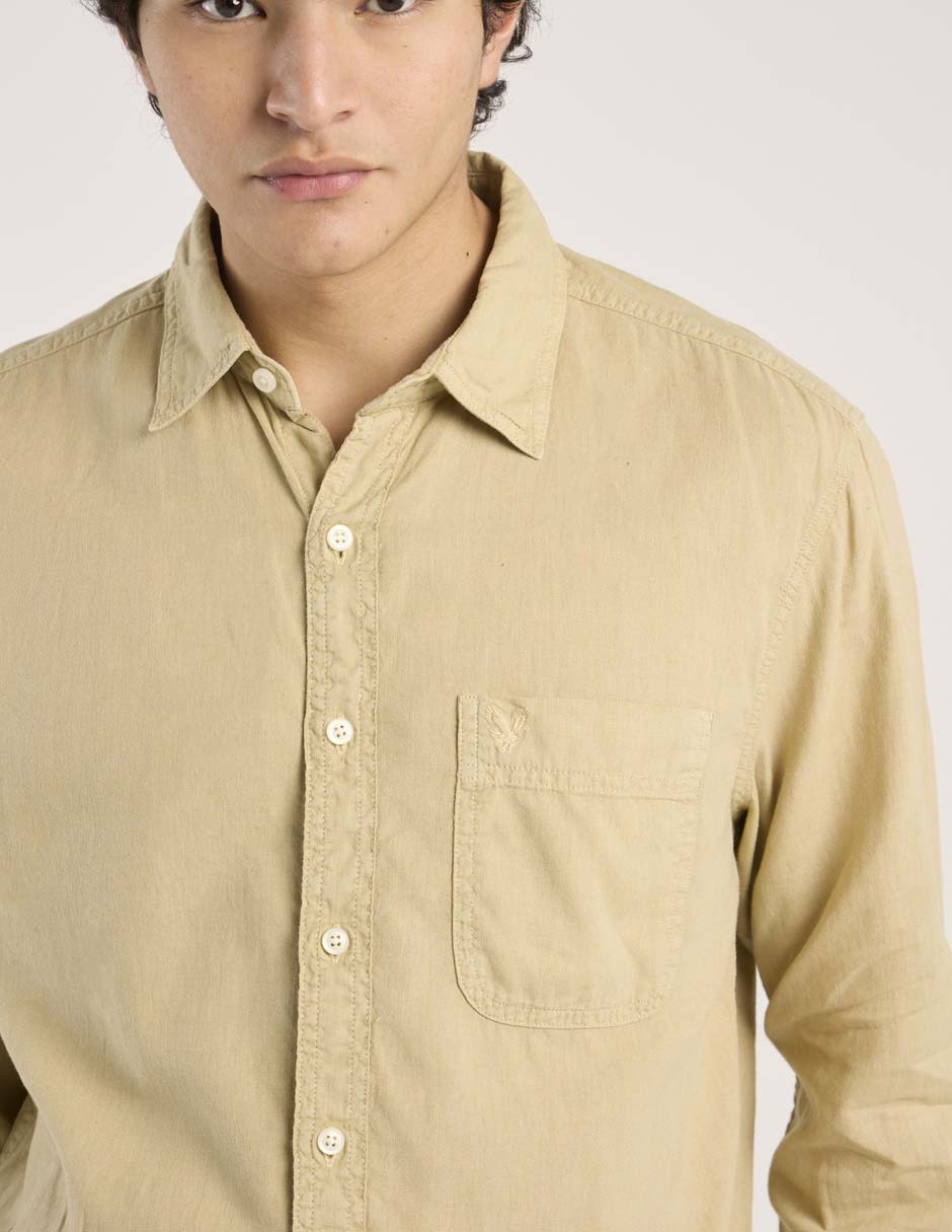 Camisa casual American Eagle de lino manga larga para hombre