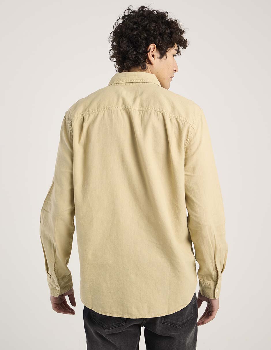 Camisa casual American Eagle de lino manga larga para hombre