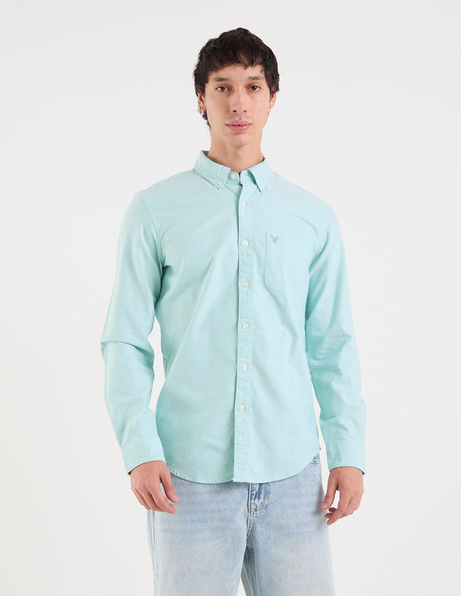 Camisa casual american eagle de algodón manga larga para hombre