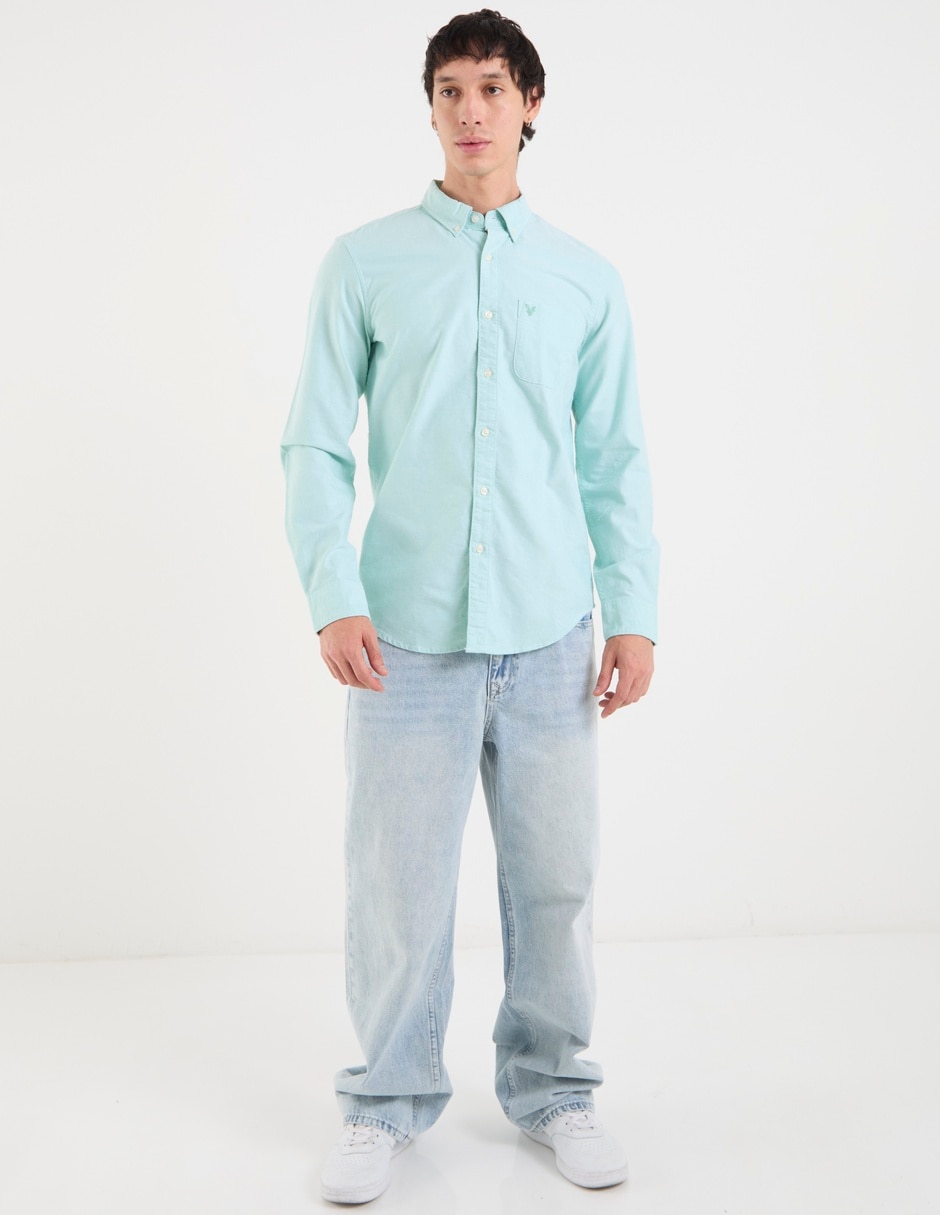 Camisa casual american eagle de algodón manga larga para hombre