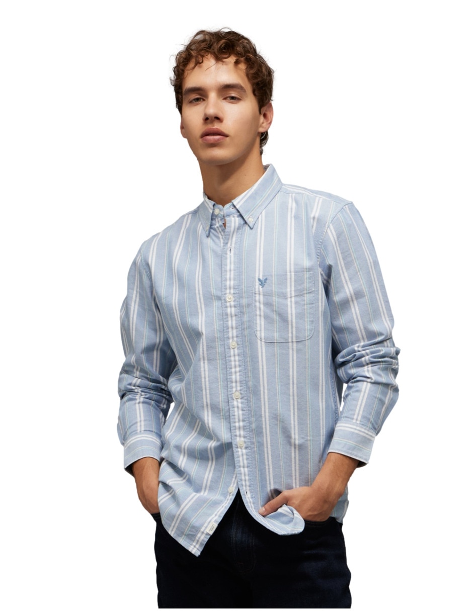 Camisa casual american eagle de algodón manga larga para hombre