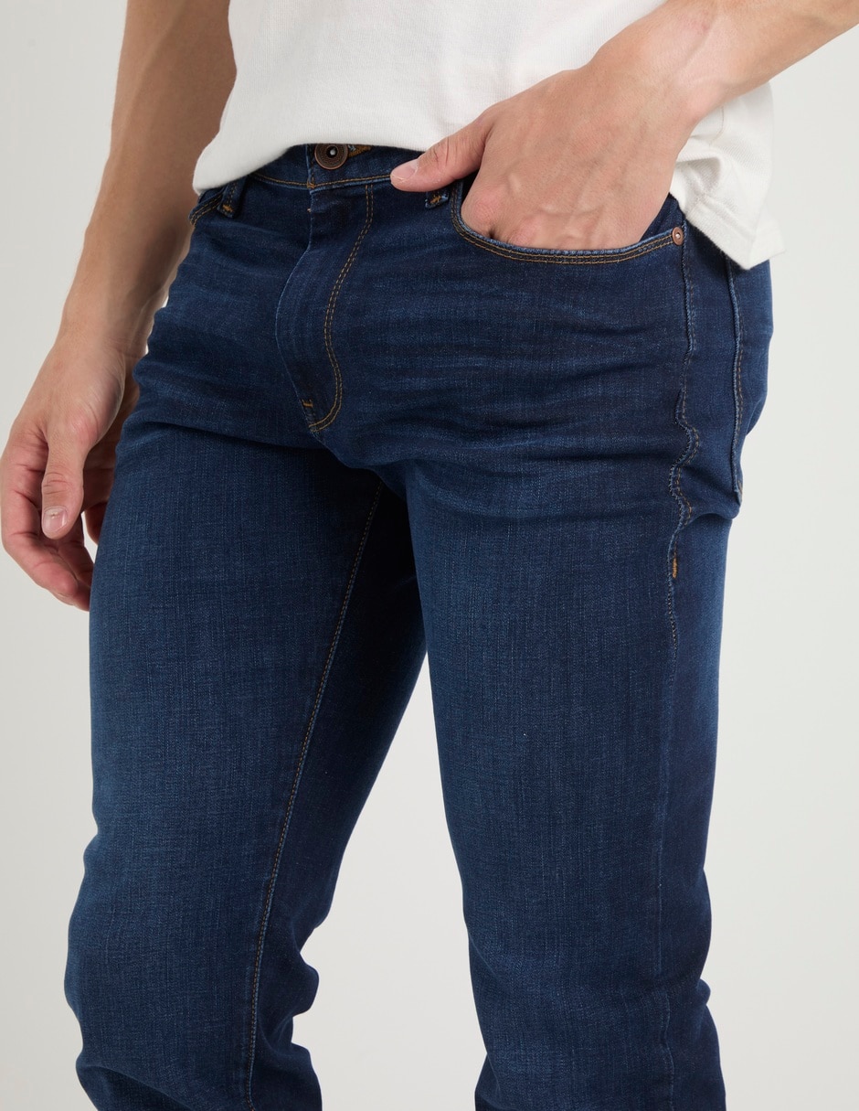 Jeans skinny lavado obscuro para hombre 4