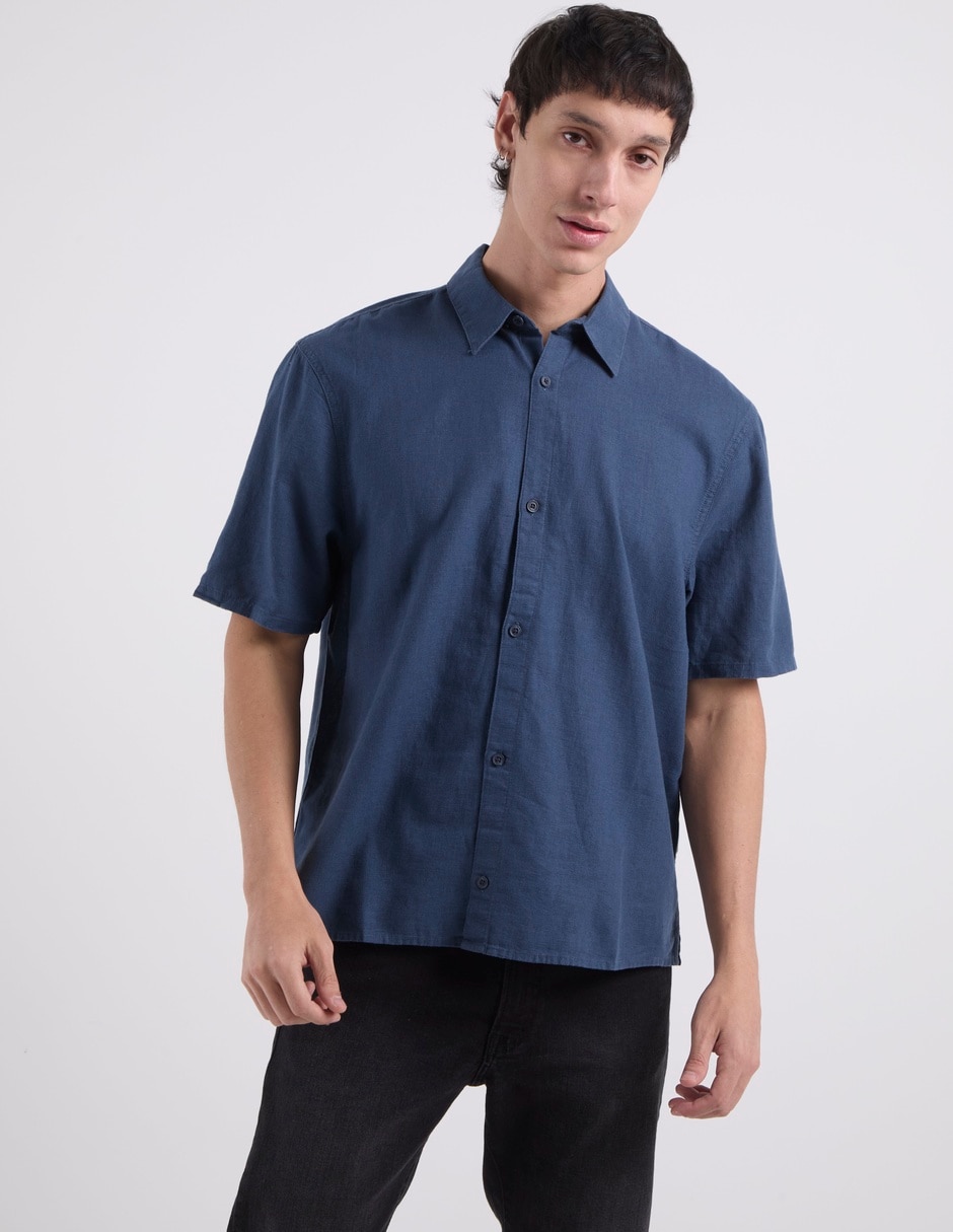 Camisa casual Hollister de lino manga corta para hombre