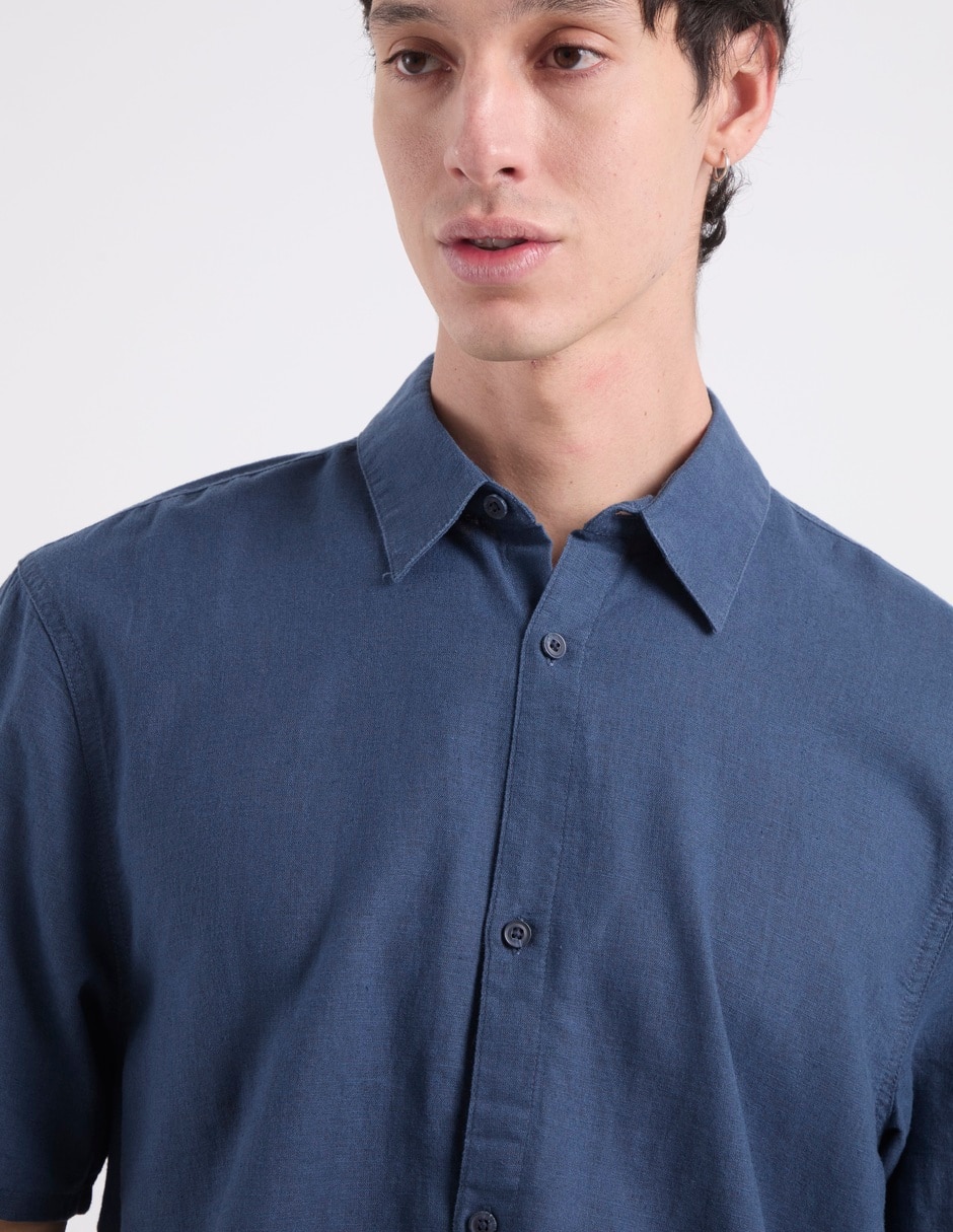 Camisa casual Hollister de lino manga corta para hombre