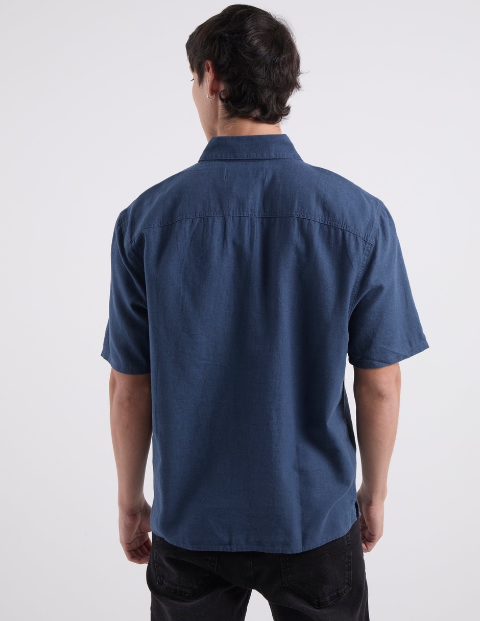 Camisa casual Hollister de lino manga corta para hombre