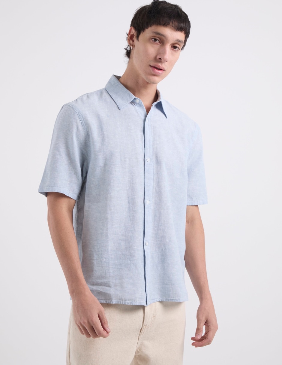 Camisa casual Hollister de lino manga corta para hombre