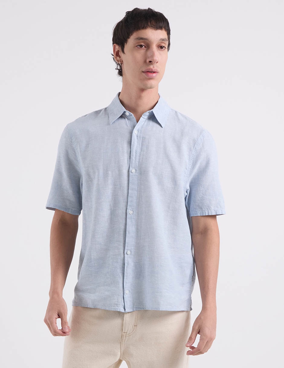 Camisa casual Hollister de lino manga corta para hombre
