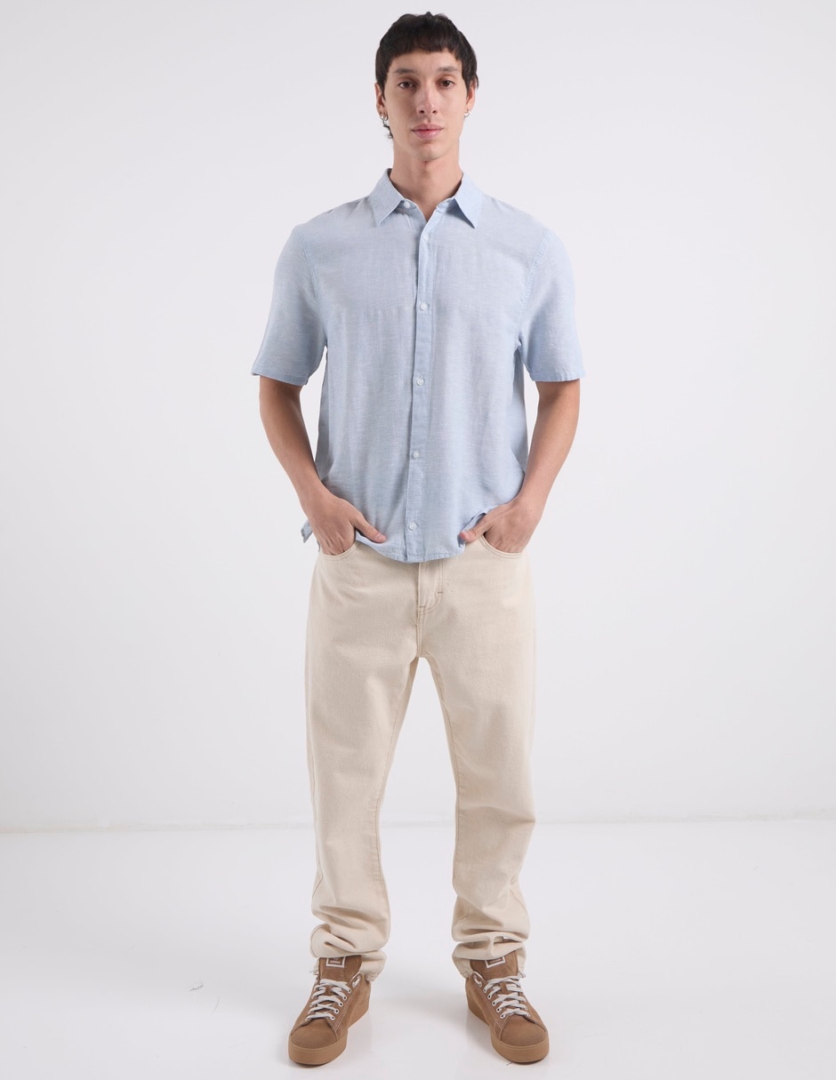 Camisa casual Hollister de lino manga corta para hombre