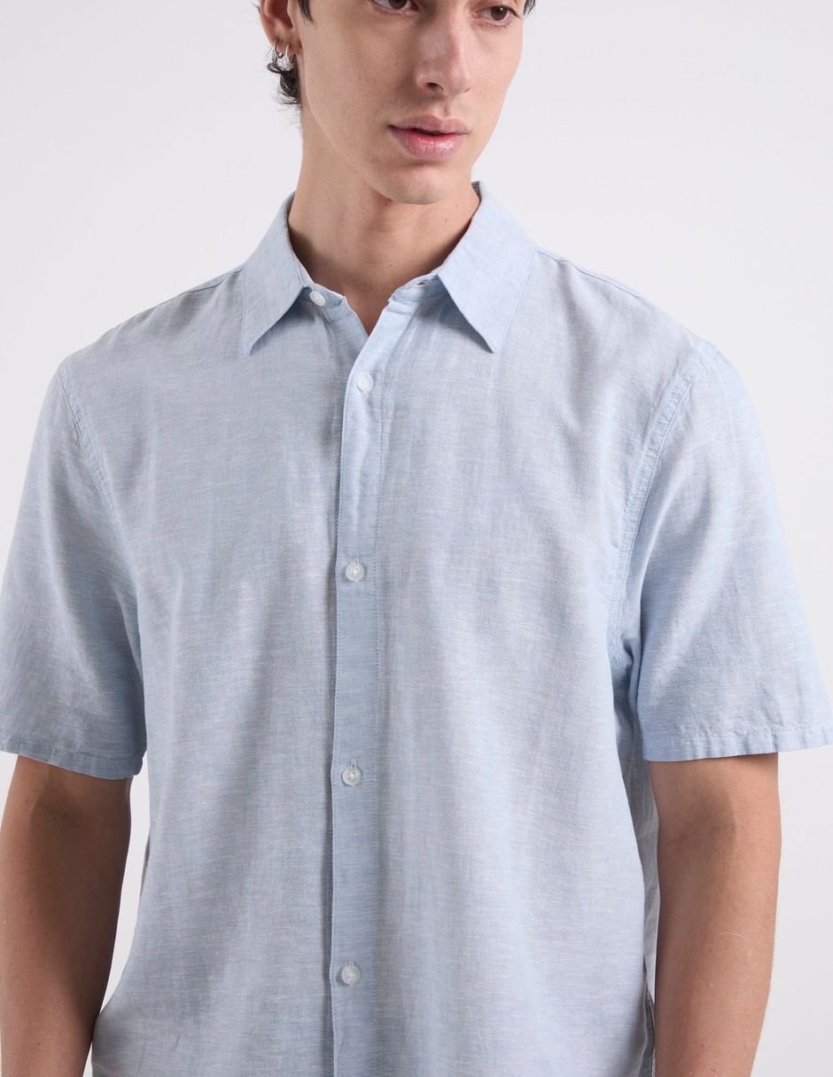 Camisa casual Hollister de lino manga corta para hombre