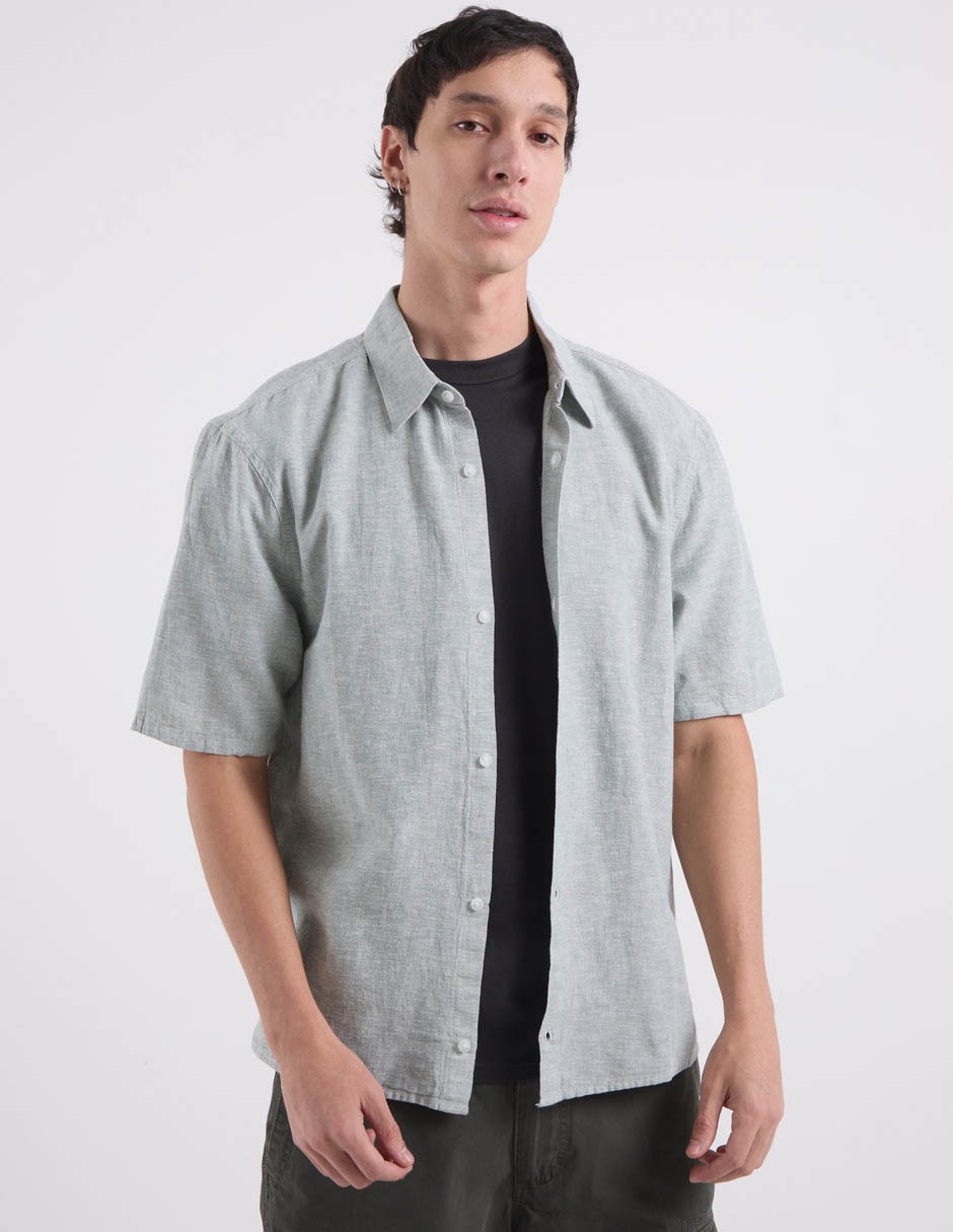 Sobrecamisa casual Hollister de lino manga corta para hombre