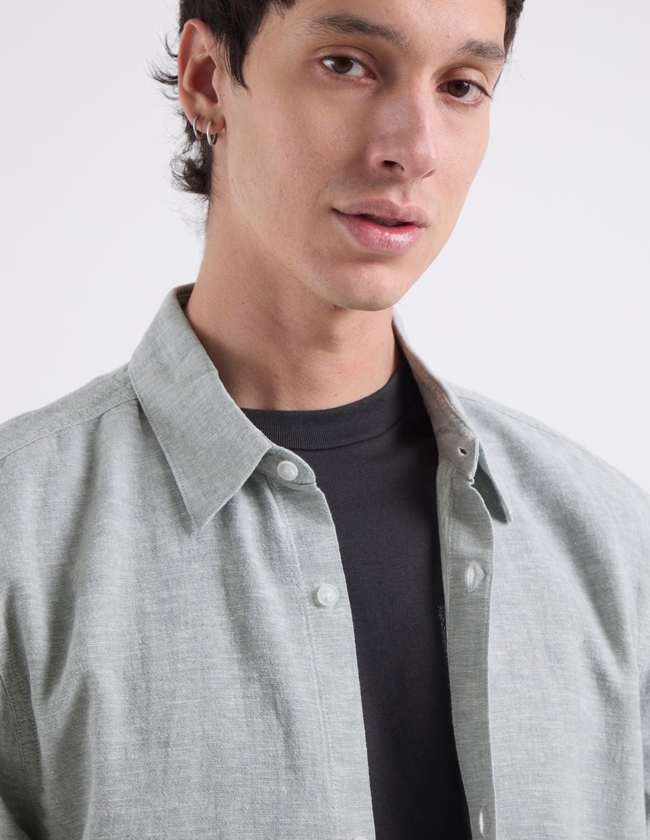 Sobrecamisa casual Hollister de lino manga corta para hombre