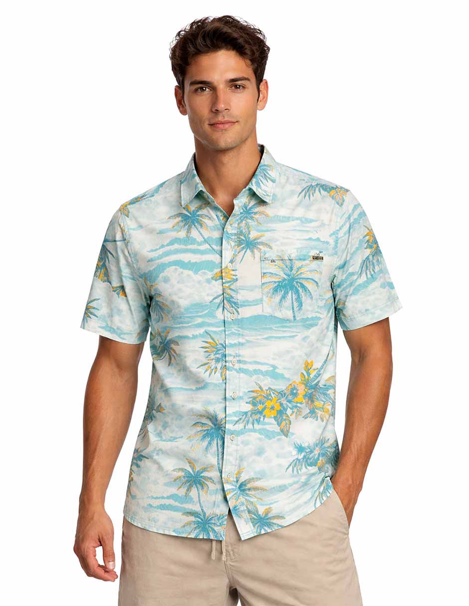 Camisa playa de algodón manga corta para hombre