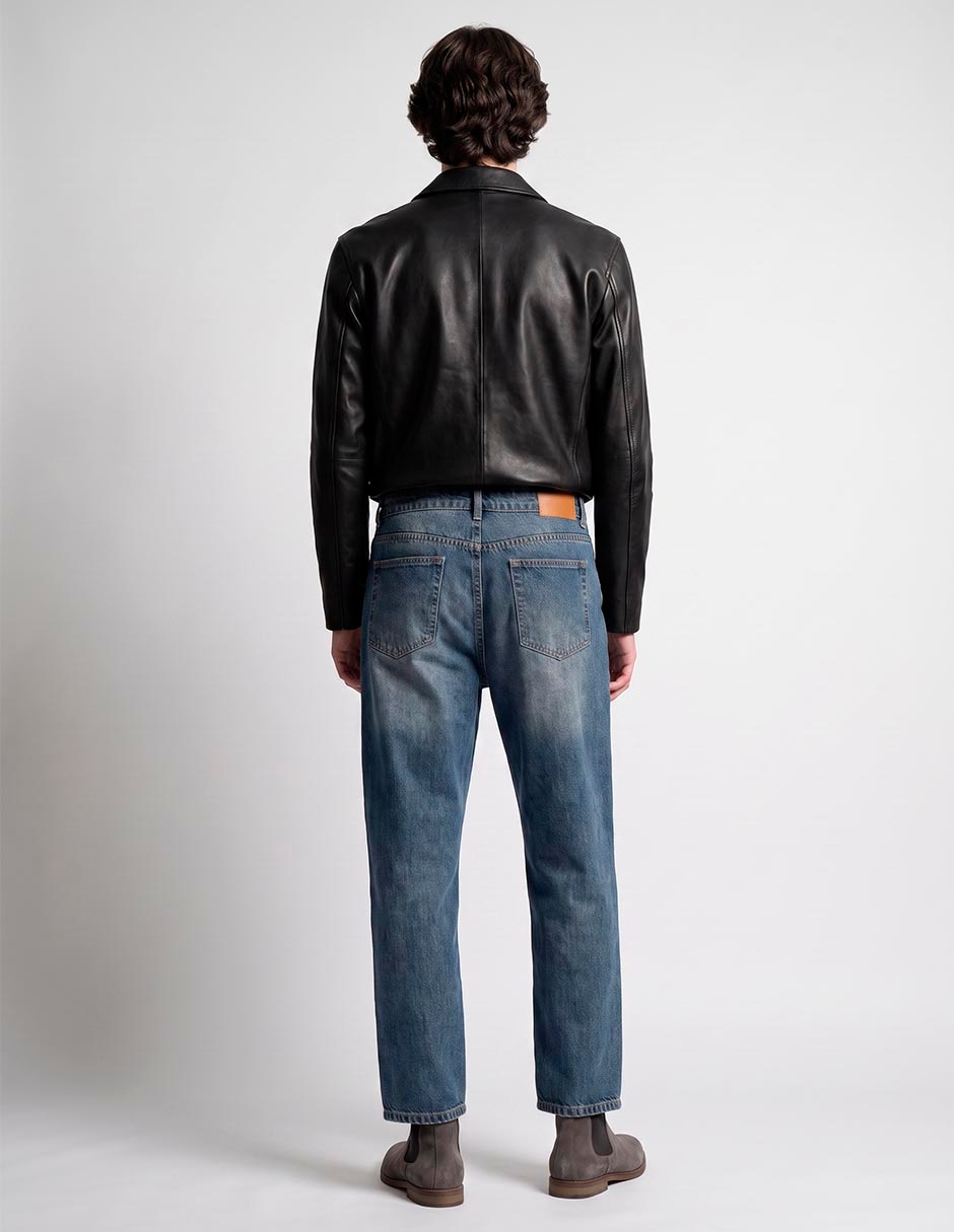 Jeans straight lavado whisker para hombre 2