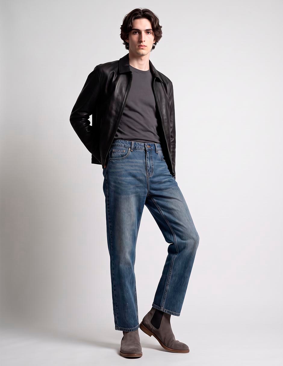 Jeans straight lavado whisker para hombre 3