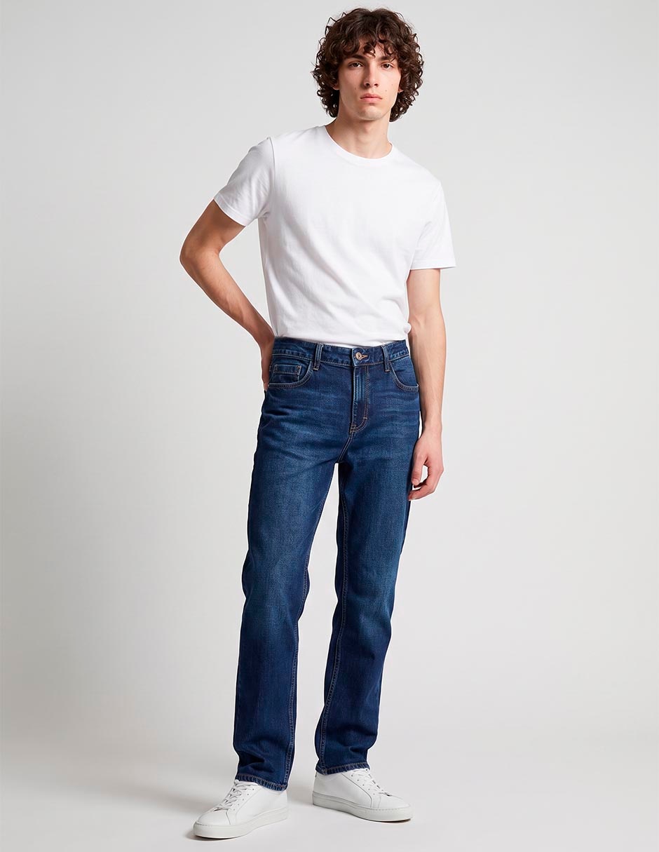 Jeans straight lavado obscuro para hombre