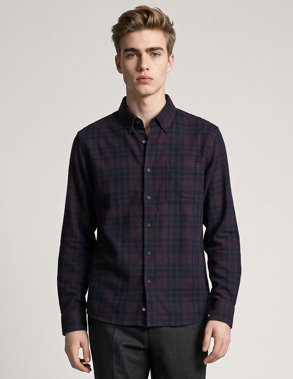 Camisa casual de algodón manga larga para hombre Camisa casual de algodón manga larga para hombre