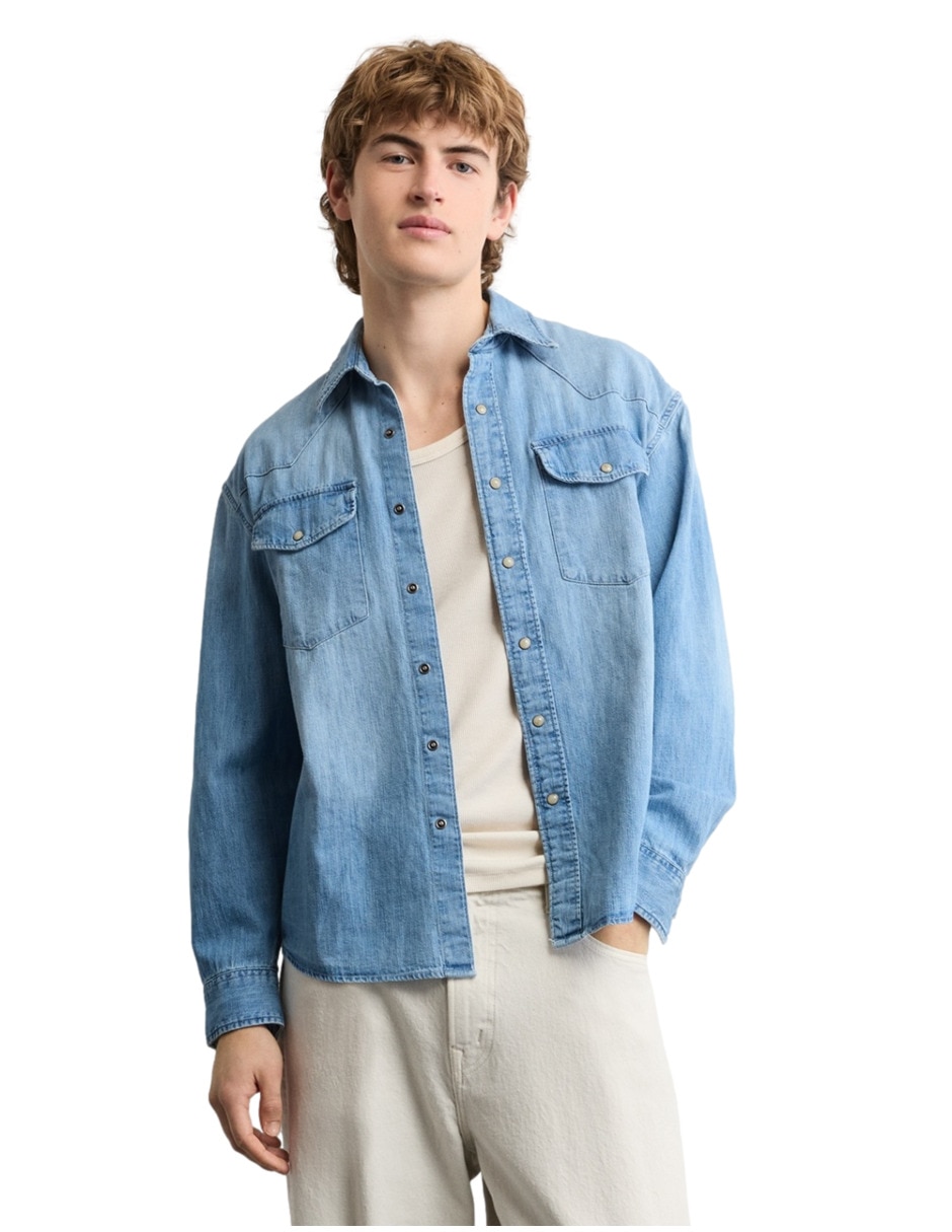 Camisa casual American Eagle manga larga para hombre