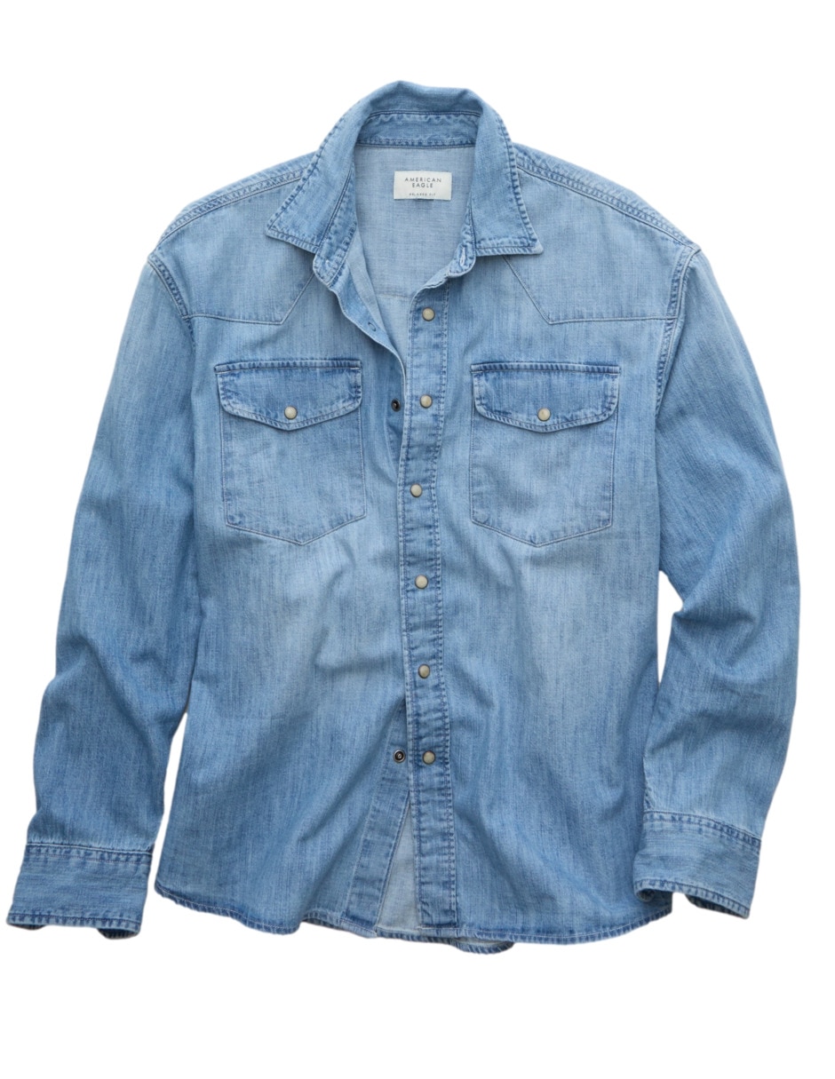 Camisa casual American Eagle manga larga para hombre