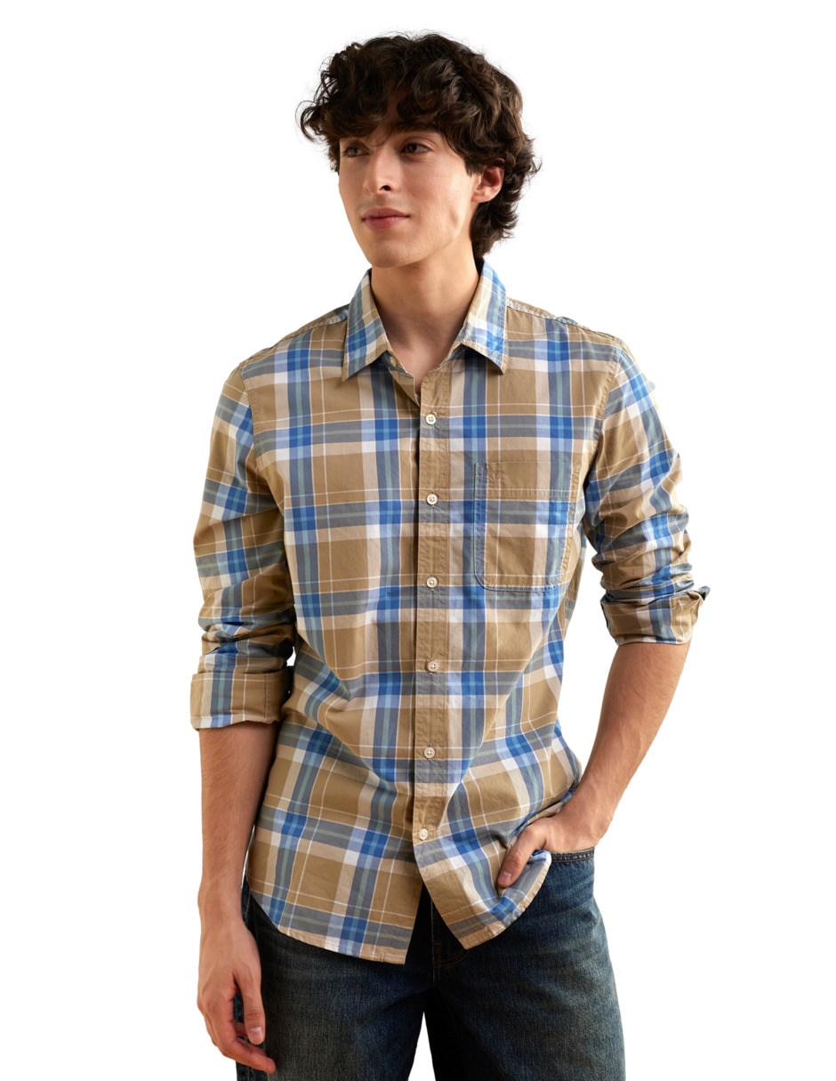 Camisa casual american eagle de algodón manga larga para hombre