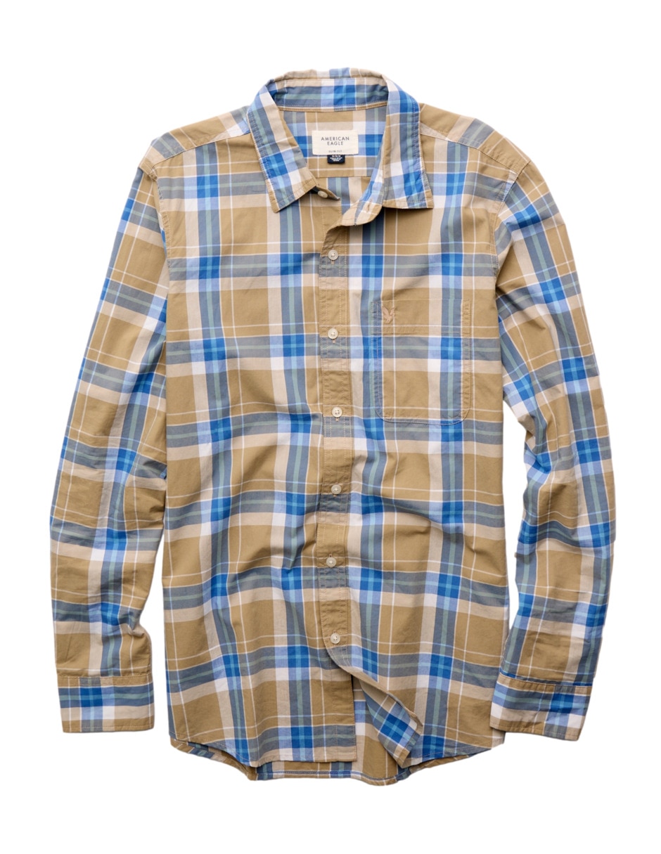 Camisa casual american eagle de algodón manga larga para hombre