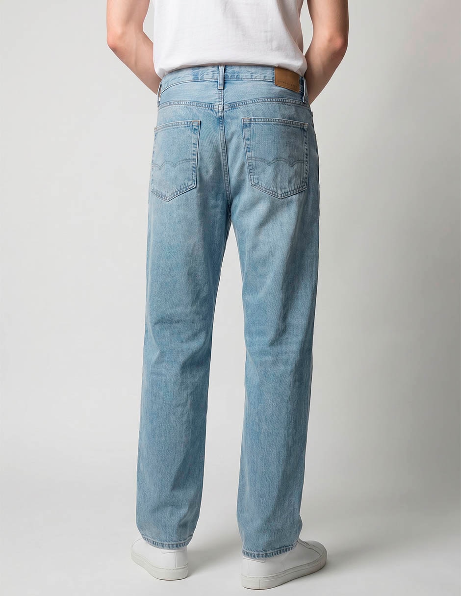 Jeans recto lavado claro para hombre 2