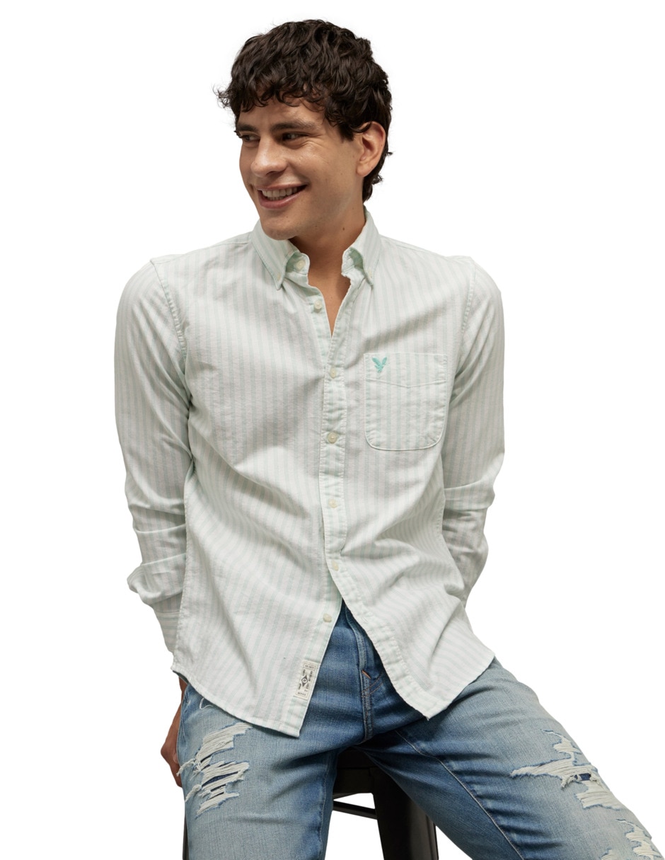 Camisa casual American Eagle manga larga para hombre