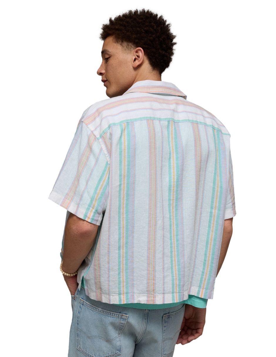 Camisa casual american eagle de lino manga corta para hombre