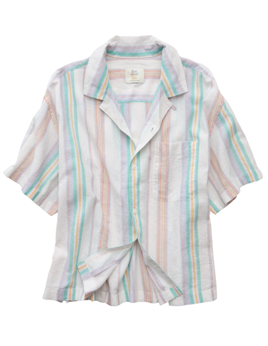 Camisa casual american eagle de lino manga corta para hombre
