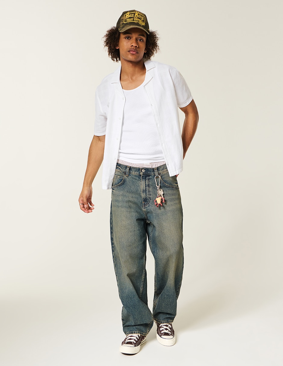 Camisa casual Hollister de algodón manga corta para hombre