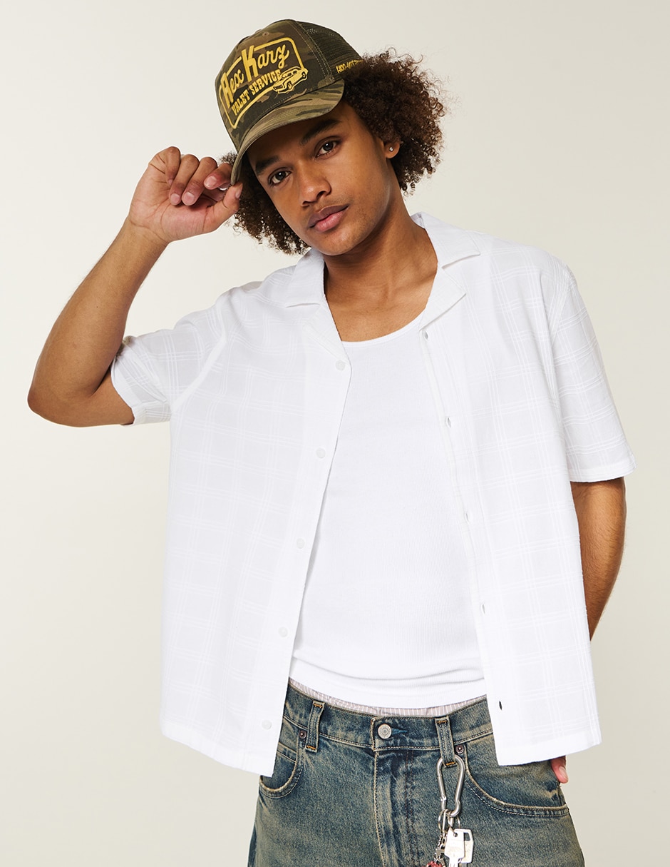 Camisa casual Hollister de algodón manga corta para hombre