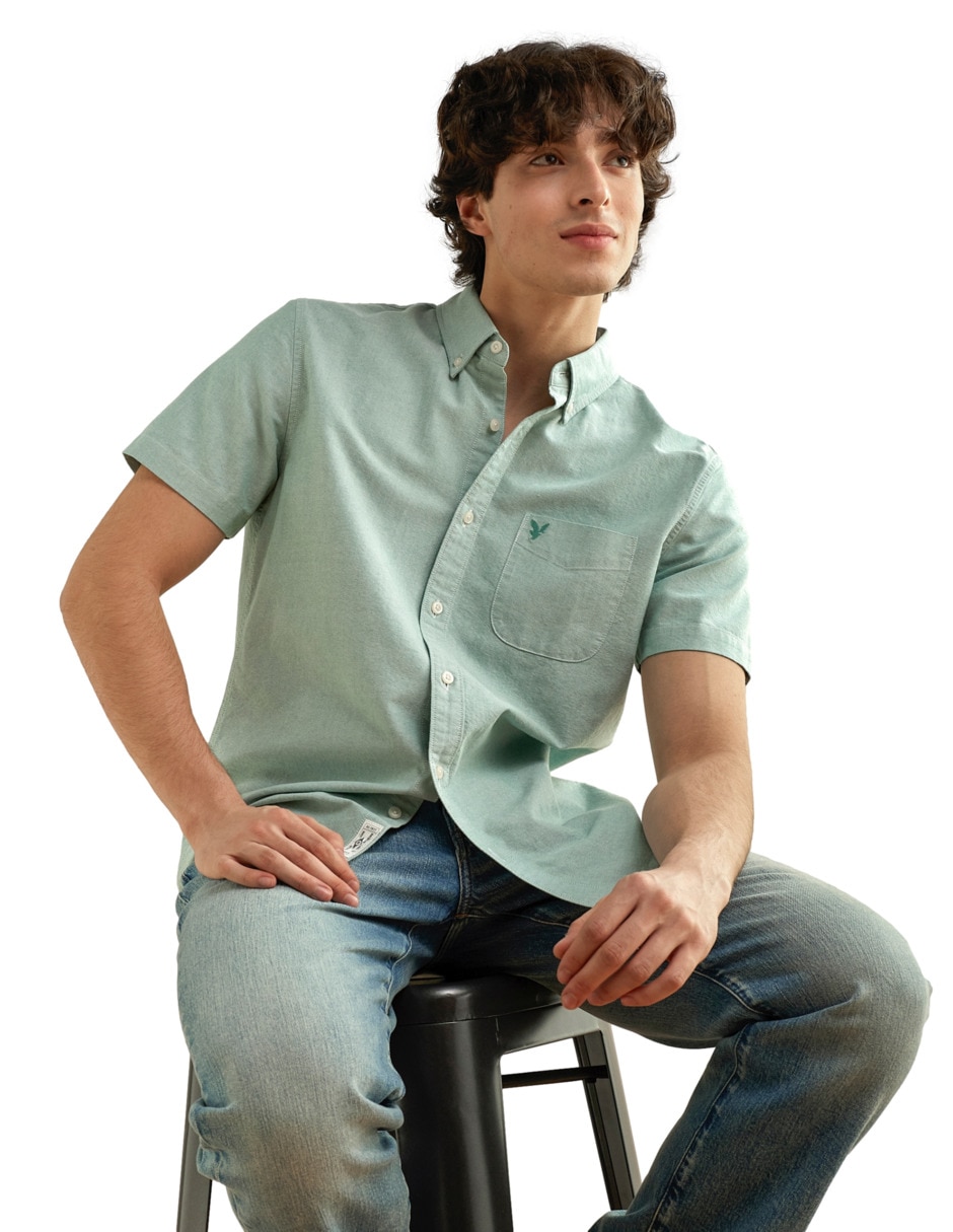 Camisa casual american eagle de algodón manga corta para hombre