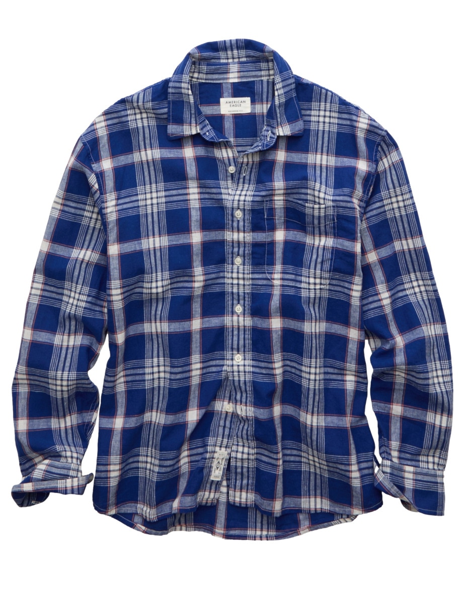 Camisa American Eagle de lino manga larga para hombre