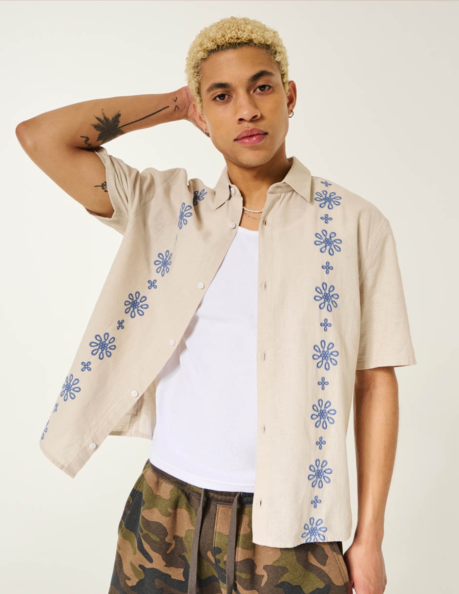 Camisa casual Hollister de algodón manga corta para hombre