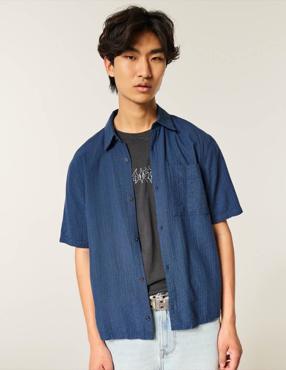 Camisa Casual Hollister De Algodón Manga Corta Para Hombre