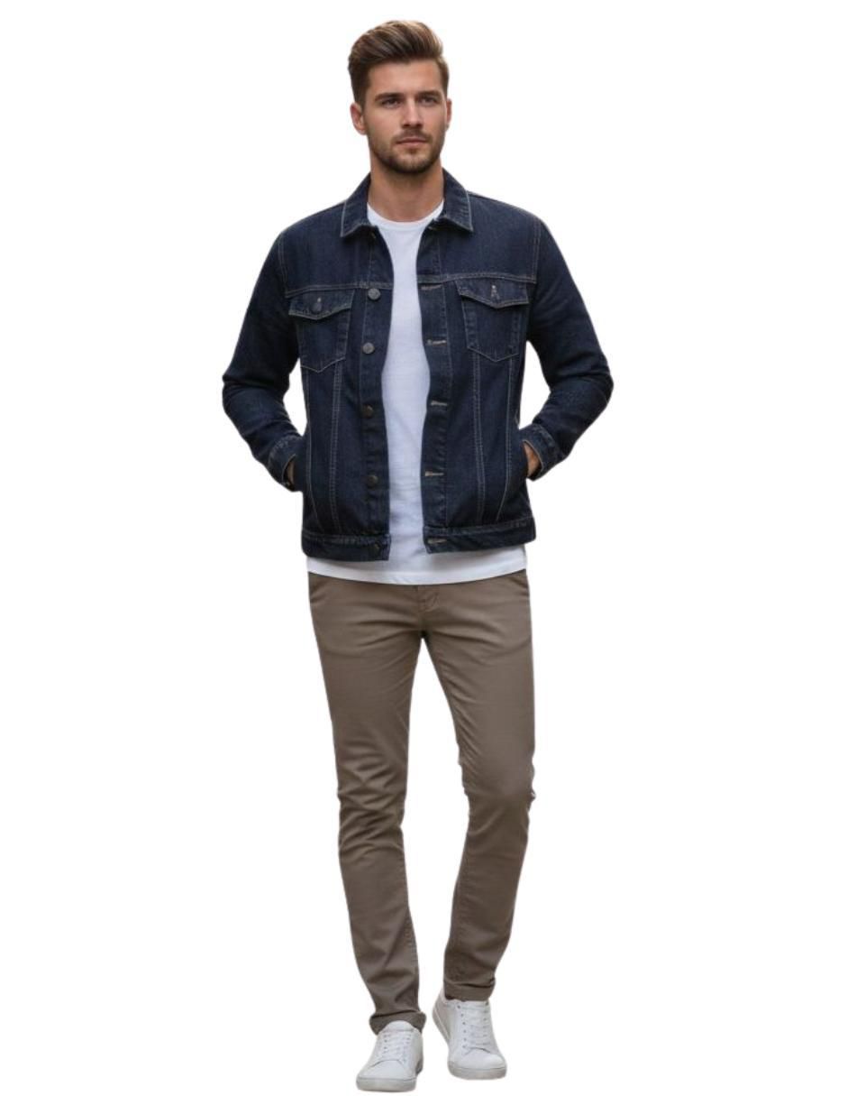 Chamarra casual Copa de mezclilla con bolsillos para hombre