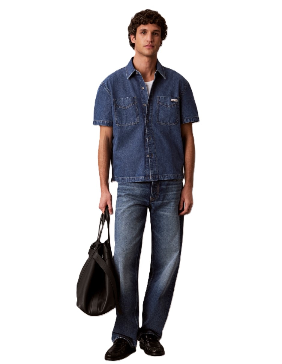Camisa casual calvin klein de algodón manga corta para hombre