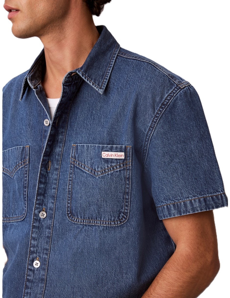 Camisa casual calvin klein de algodón manga corta para hombre