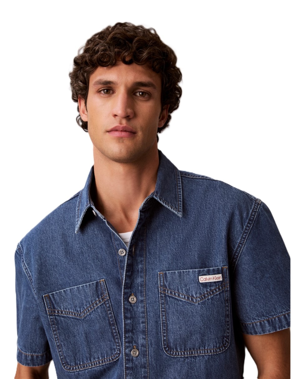 Camisa casual calvin klein de algodón manga corta para hombre